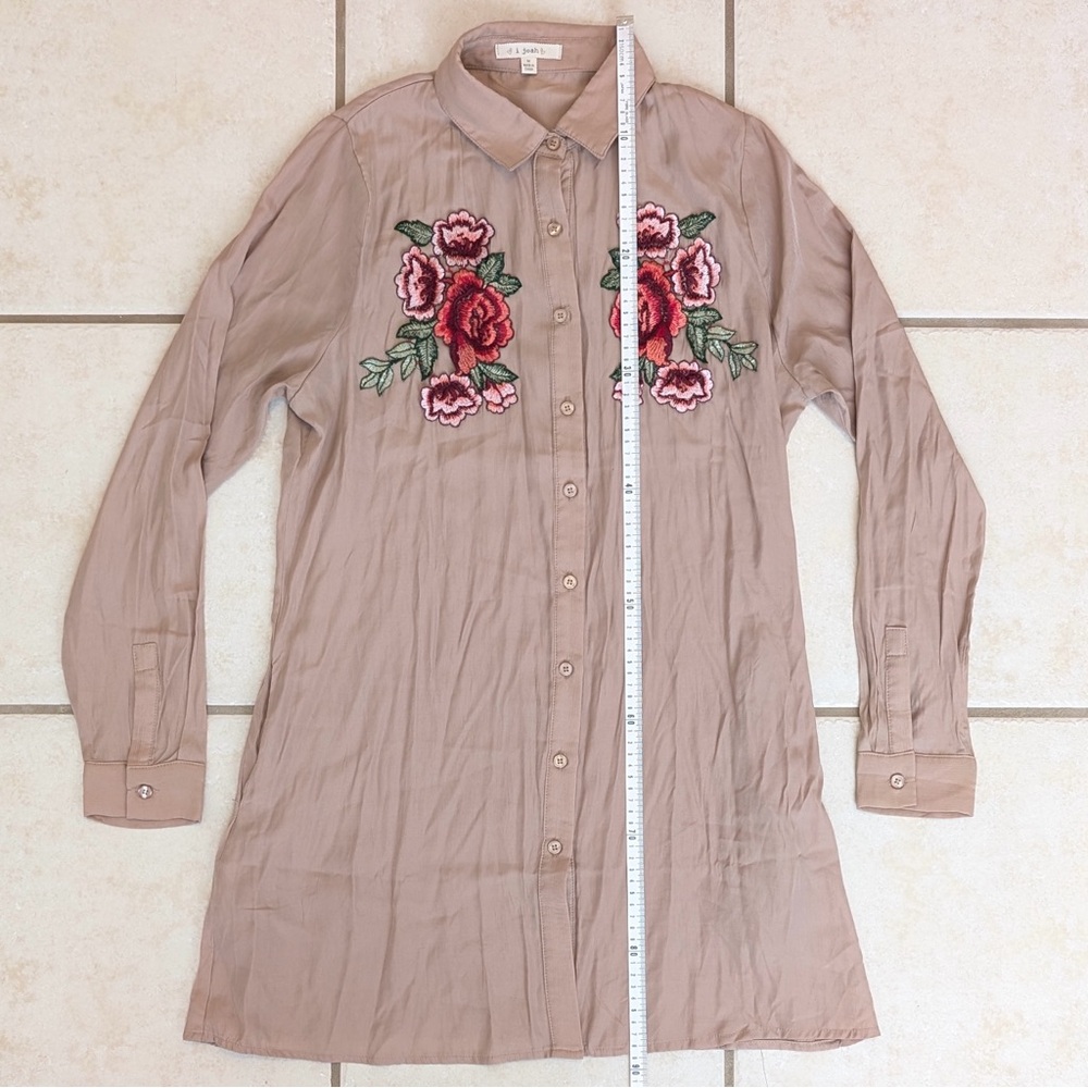 Size M I Joah Tan Embroidered Floral Rose Collared Shirt Dress Bohemian Western - Picture 10 of 16